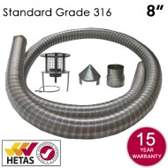 8" 316 Stainless Steel Flexible Flue Liner Pack with a Hanging Cowl
